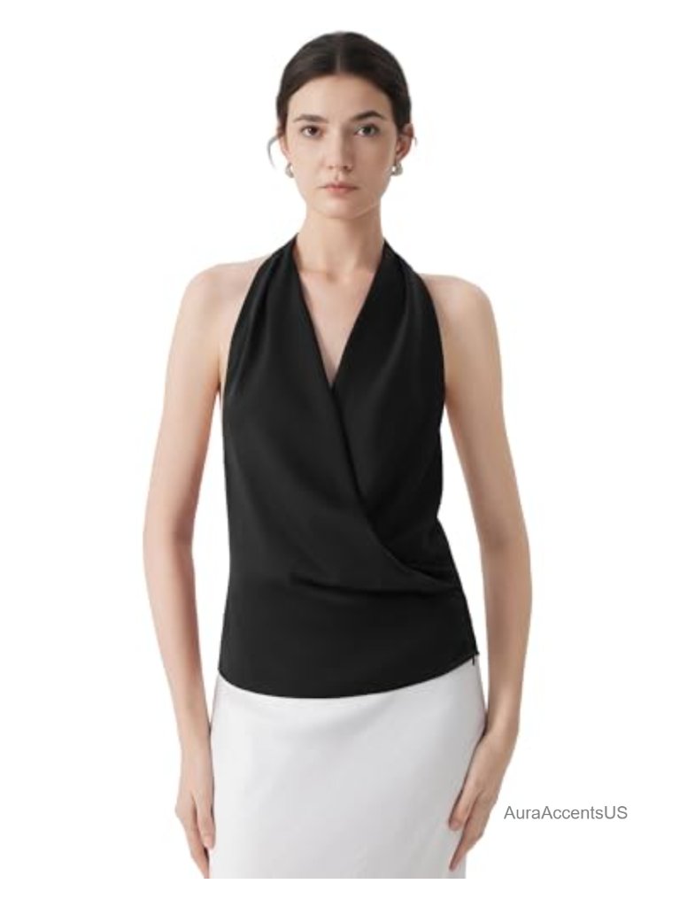 Women's Satin Halter Tank Top Backless Sleeveless Summer Silk Shirt
